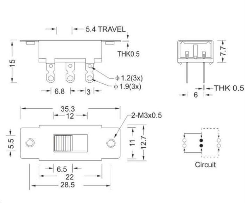 SS-22K35(2P2T)撥動開關(guān)