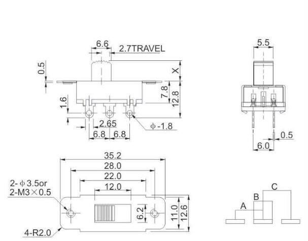 SS-22F19(2P3T)撥動(dòng)開關(guān)