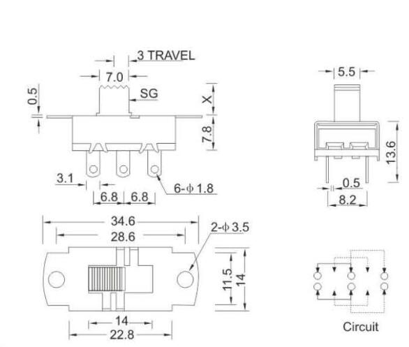 SS-22F54(2P3T)撥動開關(guān)