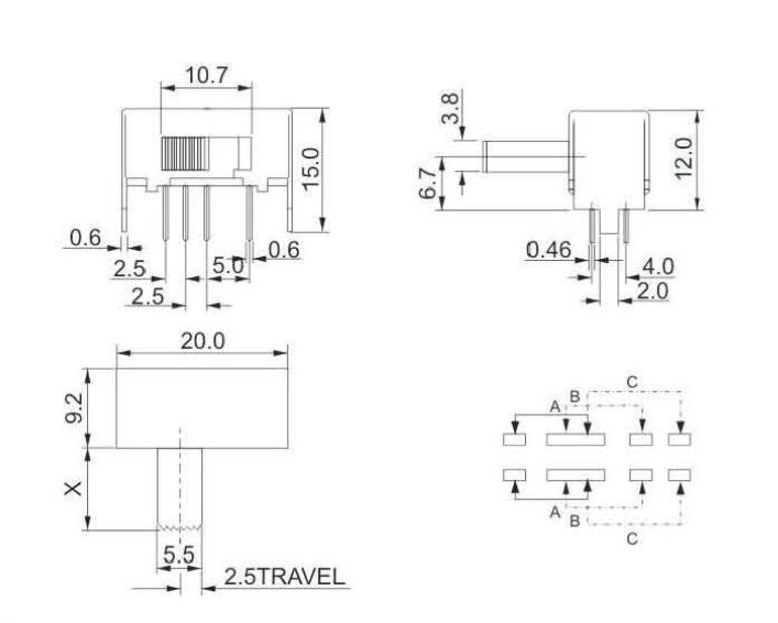 SK-22E01(2P3T)撥動(dòng)開關(guān)