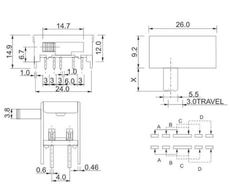 SK-24F01(2P4T)撥動開關(guān)