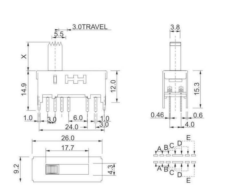 SS-25F02(2P5T)撥動開關(guān)