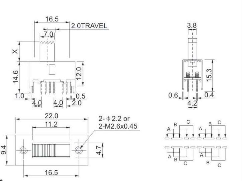 SS-43D01(4P3T)撥動開關(guān)