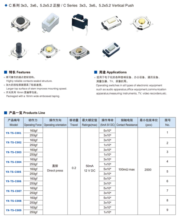 輕觸開關規(guī)格型號大全手冊下載