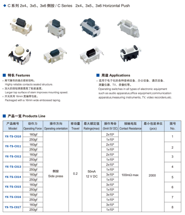 輕觸開關規(guī)格型號大全手冊下載