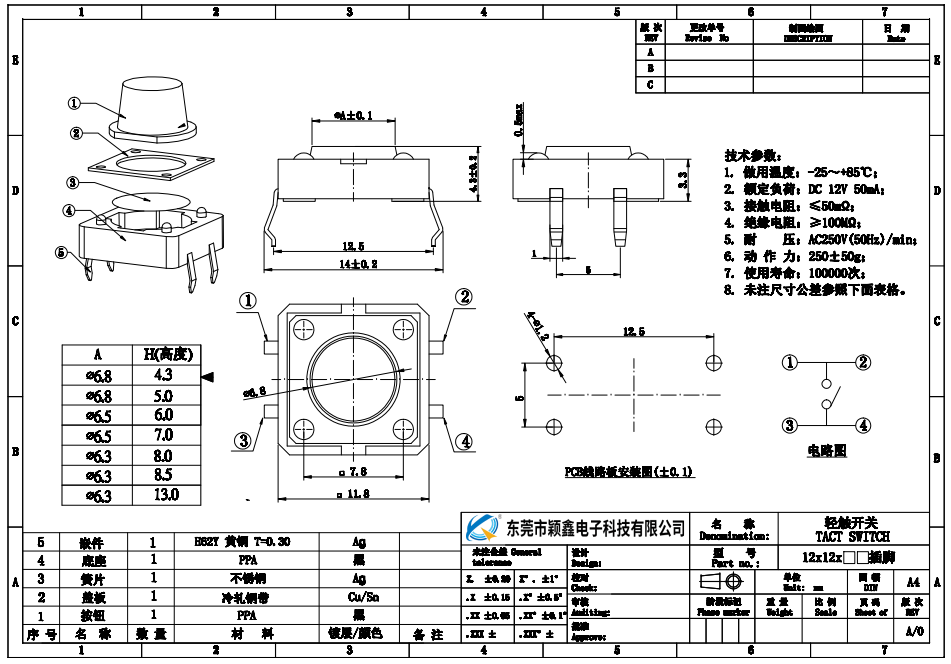 12*12輕觸開關(guān)規(guī)格書