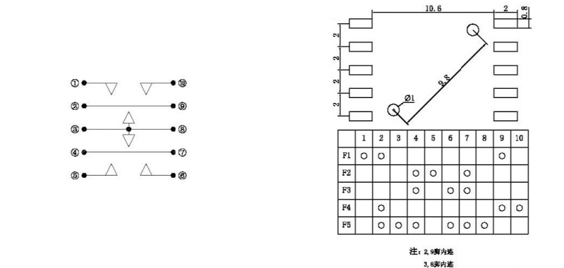 10*10*9mm十腳五向開關(guān)