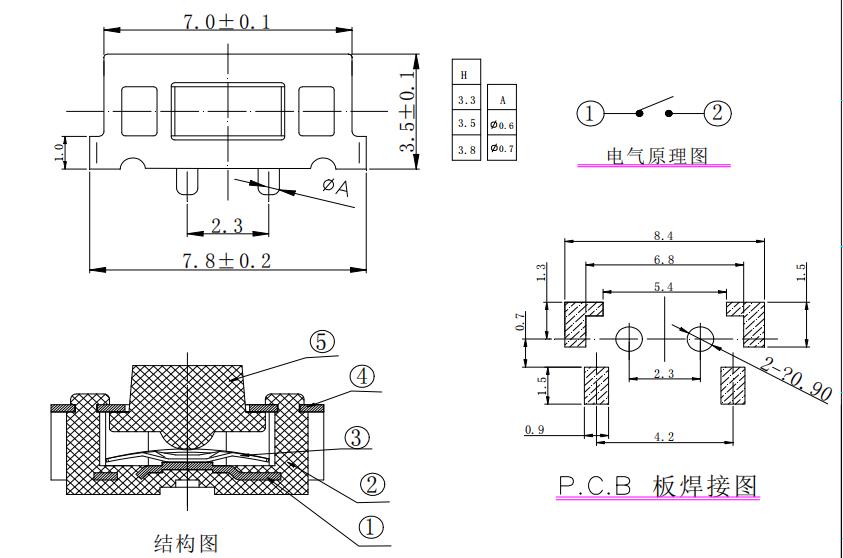 3*6帶柱方彈輕觸開關